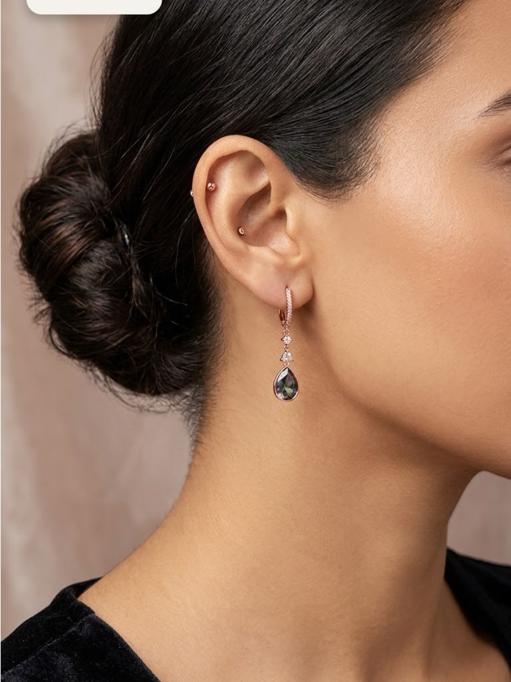 Bomb Party-Rose Gold Teardrop Mystic Topaz Drop Earrings